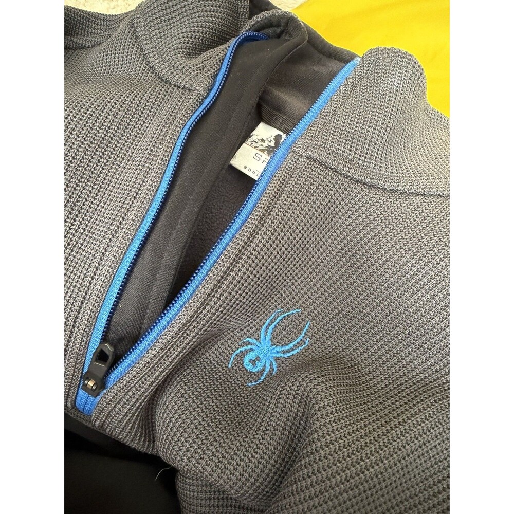 Spyder Men's XL Gray/Blue 1/4 Zip Mock Neck Pullover Polyester Fleece Logo